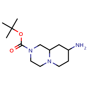 Chemical structure of tert-butyl 8-amino-1,3,4,6,7,8,9,9a-octahydropyrido[1,2-a]pyrazine-2-carboxylate , CAS 1367671-51-9, AChemBlock U132841