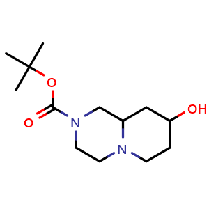 Chemical structure of tert-butyl 8-hydroxy-1,3,4,6,7,8,9,9a-octahydropyrido[1,2-a]pyrazine-2-carboxylate , CAS 1367700-79-5, AChemBlock U132844