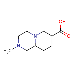 Chemical structure of 2-methyl-1,3,4,6,7,8,9,9a-octahydropyrido[1,2-a]pyrazine-7-carboxylic acid , CAS 1367925-42-5, AChemBlock U132847
