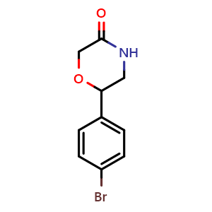 Chemical structure of 6-(4-bromophenyl)morpholin-3-one , CAS 1368418-27-2, AChemBlock U132849