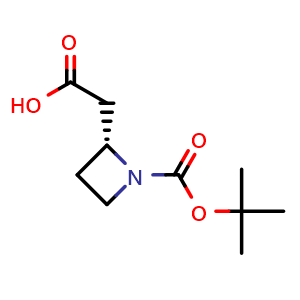 Chemical structure of 2-[(2R)-1-tert-butoxycarbonylazetidin-2-yl]acetic acid , CAS 1369534-61-1, AChemBlock U132855