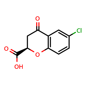 Chemical structure of (2R)-6-chloro-4-oxo-chromane-2-carboxylic acid , CAS 1372625-50-7, AChemBlock U132861