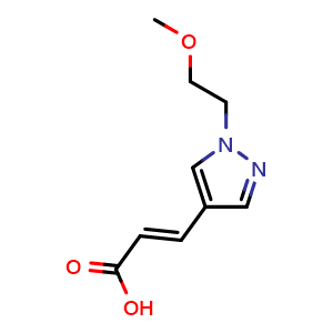 Chemical structure of 3-[1-(2-methoxyethyl)pyrazol-4-yl]prop-2-enoic acid , CAS 1379404-78-0, AChemBlock U132881