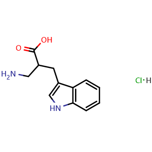Chemical structure of 2-(aminomethyl)-3-(1H-indol-3-yl)propanoic acid hydrochloride , CAS 1380006-37-0, AChemBlock U132885