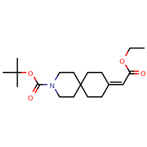 Chemical structure of tert-butyl 9-(2-ethoxy-2-oxo-ethylidene)-3-azaspiro[5.5]undecane-3-carboxylate , CAS 1416176-18-5, AChemBlock U132925