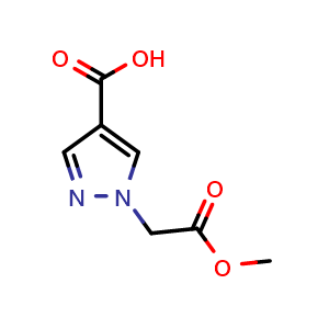Chemical structure of 1-(2-methoxy-2-oxo-ethyl)pyrazole-4-carboxylic acid , CAS 1427082-94-7, AChemBlock U132942