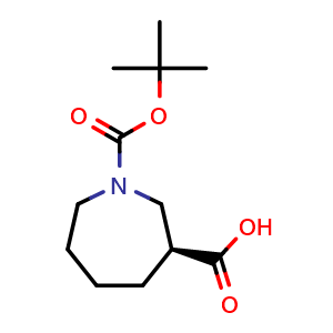 Chemical structure of (3S)-1-tert-butoxycarbonylazepane-3-carboxylic acid , CAS 1427514-89-3, AChemBlock U132947