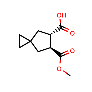 Chemical structure of trans-6-methoxycarbonylspiro[2.4]heptane-5-carboxylic acid , CAS 1445592-63-1, AChemBlock U132956
