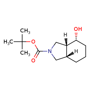 Chemical structure of tert-butyl rel-(3aR,4R,7aS)-4-hydroxy-1,3,3a,4,5,6,7,7a-octahydroisoindole-2-carboxylate , CAS 1445951-13-2, AChemBlock U132958