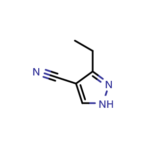 Chemical structure of 3-ethyl-1H-pyrazole-4-carbonitrile , CAS 1501205-06-6, AChemBlock U132984