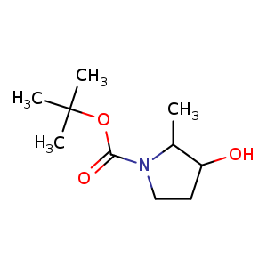 Chemical structure of tert-butyl 3-hydroxy-2-methyl-pyrrolidine-1-carboxylate , CAS 1519793-38-4, AChemBlock U132998