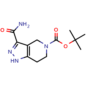 Chemical structure of tert-butyl 3-carbamoyl-1,4,6,7-tetrahydropyrazolo[4,3-c]pyridine-5-carboxylate , CAS 1521278-83-0, AChemBlock U132999