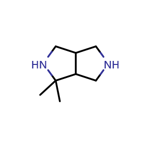 Chemical structure of 4,4-dimethyl-2,3,3a,5,6,6a-hexahydro-1H-pyrrolo[3,4-c]pyrrole , CAS 1541733-75-8, AChemBlock U133011