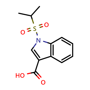 Chemical structure of 1-isopropylsulfonylindole-3-carboxylic acid , CAS 1542264-41-4, AChemBlock U133013