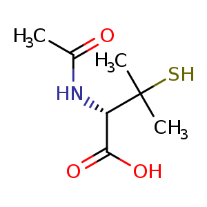 Chemical structure of (2S)-2-acetamido-3-methyl-3-sulfanyl-butanoic acid , CAS 15537-71-0, AChemBlock U133032