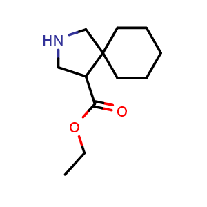 Chemical structure of ethyl 2-azaspiro[4.5]decane-4-carboxylate , CAS 1601237-38-0, AChemBlock U133068