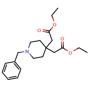 Chemical structure of ethyl 2-[1-benzyl-4-(2-ethoxy-2-oxo-ethyl)-4-piperidyl]acetate , CAS 160133-32-4, AChemBlock U133069