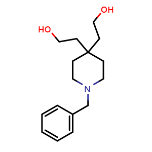 Chemical structure of 2-[1-benzyl-4-(2-hydroxyethyl)-4-piperidyl]ethanol , CAS 160133-33-5, AChemBlock U133070