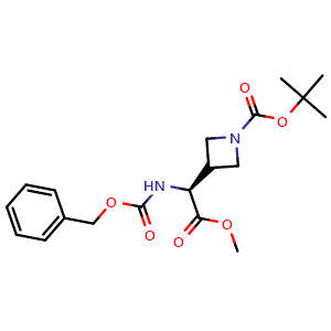 Chemical structure of tert-butyl 3-[(1S)-1-(benzyloxycarbonylamino)-2-methoxy-2-oxo-ethyl]azetidine-1-carboxylate , CAS 1620451-54-8, AChemBlock U133086