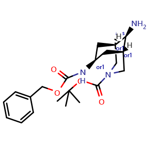 Chemical structure of tert-butyl anti-9-amino-endo-7-(benzyloxycarbonylamino)-3-azabicyclo[3.3.1]nonane-3-carboxylate , CAS 1638972-44-7, AChemBlock U133115