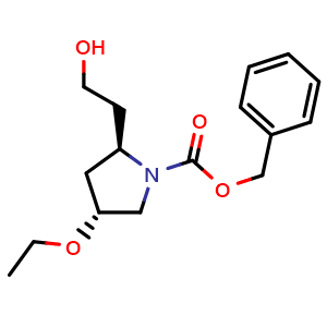 Chemical structure of benzyl (2R,4R)-4-ethoxy-2-(2-hydroxyethyl)pyrrolidine-1-carboxylate , CAS 1639886-57-9, AChemBlock U133118