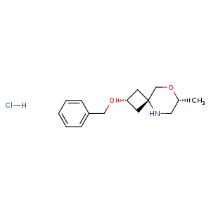 Chemical structure of (2S,4s,7R)-2-(benzyloxy)-7-methyl-8-oxa-5-azaspiro[3.5]nonane hydrochloride , CAS 1639988-80-9, AChemBlock U133120