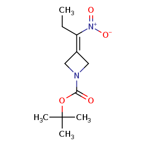 Chemical structure of tert-butyl 3-(1-nitropropylidene)azetidine-1-carboxylate , CAS 1679347-39-7, AChemBlock U133135