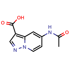 Chemical structure of 5-acetamidopyrazolo[1,5-a]pyridine-3-carboxylic acid , CAS 1706460-51-6, AChemBlock U133154