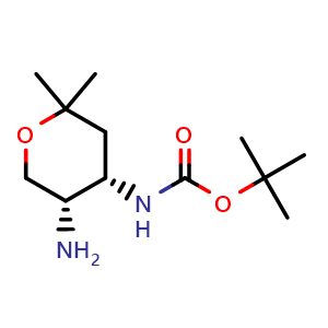 Chemical structure of tert-butyl N-[(4S,5S)-5-amino-2,2-dimethyl-tetrahydropyran-4-yl]carbamate , CAS 1707290-40-1, AChemBlock U133157