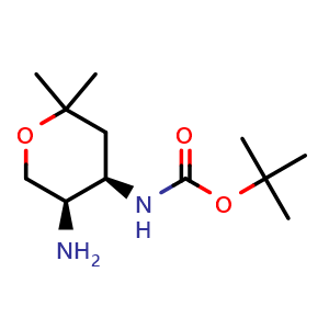 Chemical structure of tert-butyl N-[(4R,5R)-5-amino-2,2-dimethyl-tetrahydropyran-4-yl]carbamate , CAS 1707290-41-2, AChemBlock U133158