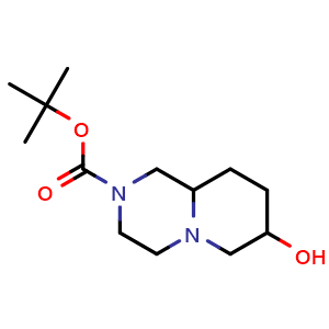 Chemical structure of tert-butyl 7-hydroxy-1,3,4,6,7,8,9,9a-octahydropyrido[1,2-a]pyrazine-2-carboxylate , CAS 1779643-85-4, AChemBlock U133178
