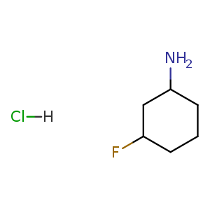 Chemical structure of 3-fluorocyclohexanamine hydrochloride , CAS 1780812-51-2, AChemBlock U133199