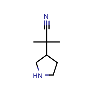 Chemical structure of 2-methyl-2-pyrrolidin-3-yl-propanenitrile , CAS 1780870-69-0, AChemBlock U133200