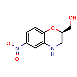 Chemical structure of [(2R)-6-nitro-3,4-dihydro-2H-1,4-benzoxazin-2-yl]methanol , CAS 1799541-28-8, AChemBlock U133254