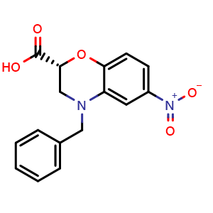 Chemical structure of (2R)-4-benzyl-6-nitro-2,3-dihydro-1,4-benzoxazine-2-carboxylic acid , CAS 1799545-32-6, AChemBlock U133261