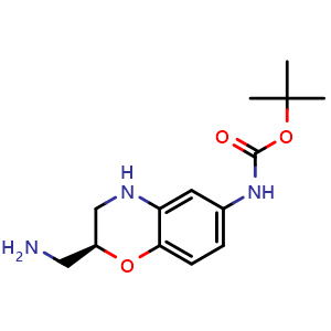 Chemical structure of tert-butyl N-[(2S)-2-(aminomethyl)-3,4-dihydro-2H-1,4-benzoxazin-6-yl]carbamate , CAS 1799545-33-7, AChemBlock U133262