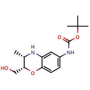 Chemical structure of tert-butyl N-[cis-2-(hydroxymethyl)-3-methyl-3,4-dihydro-2H-1,4-benzoxazin-6-yl]carbamate , CAS 1799657-73-0, AChemBlock U133267