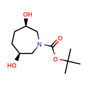 Chemical structure of tert-butyl cis-3,6-dihydroxyazepane-1-carboxylate , CAS 1801455-71-9, AChemBlock U133270