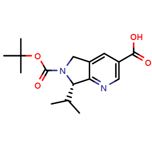 Chemical structure of (7S)-6-tert-butoxycarbonyl-7-isopropyl-5,7-dihydropyrrolo[3,4-b]pyridine-3-carboxylic acid , CAS 1802680-00-7, AChemBlock U133273