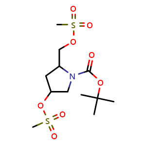 Chemical structure of tert-butyl 4-methylsulfonyloxy-2-(methylsulfonyloxymethyl)pyrrolidine-1-carboxylate , CAS 1822474-33-8, AChemBlock U133303