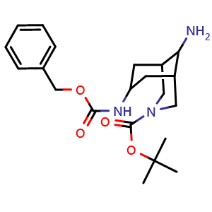 Chemical structure of tert-butyl 9-amino-7-(benzyloxycarbonylamino)-3-azabicyclo[3.3.1]nonane-3-carboxylate , CAS 1823259-34-2, AChemBlock U133310