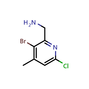 Chemical structure of (3-bromo-6-chloro-4-methyl-2-pyridyl)methanamine , CAS 1824304-51-9, AChemBlock U133342