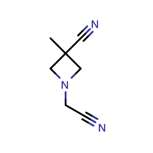 Chemical structure of 1-(cyanomethyl)-3-methyl-azetidine-3-carbonitrile , CAS 1858985-12-2, AChemBlock U133368