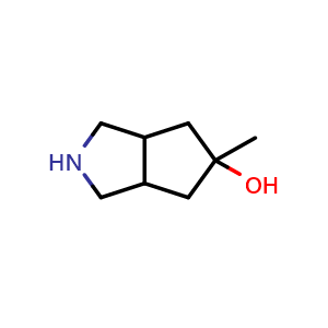 Chemical structure of 5-methyl-2,3,3a,4,6,6a-hexahydro-1H-cyclopenta[c]pyrrol-5-ol , CAS 1891409-28-1, AChemBlock U133391