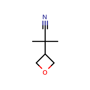 Chemical structure of 2-methyl-2-(oxetan-3-yl)propanenitrile , CAS 1895314-86-9, AChemBlock U133395