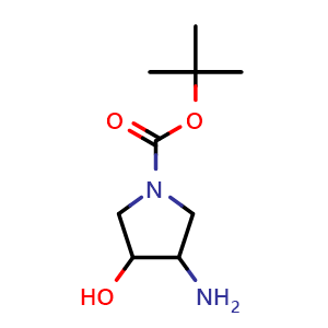 Chemical structure of tert-butyl 3-amino-4-hydroxy-pyrrolidine-1-carboxylate , CAS 190141-99-2, AChemBlock U133403