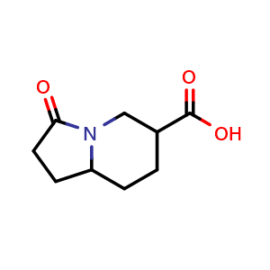 Chemical structure of 3-oxo-2,5,6,7,8,8a-hexahydro-1H-indolizine-6-carboxylic acid , CAS 1934599-03-7, AChemBlock U133434