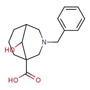 Chemical structure of 3-benzyl-9-hydroxy-3-azabicyclo[3.3.1]nonane-1-carboxylic acid , CAS 1934759-85-9, AChemBlock U133435
