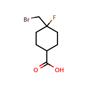 Chemical structure of 4-(bromomethyl)-4-fluoro-cyclohexanecarboxylic acid , CAS 1934796-61-8, AChemBlock U133436
