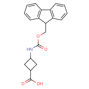 Chemical structure of 3-(9H-fluoren-9-ylmethoxycarbonylamino)cyclobutanecarboxylic acid , CAS 1935557-50-8, AChemBlock U133439